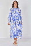 8Pcs Blue Tropical Leaf Print Maxi Dress