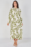 8Pcs Ivory and Olive Leaf Print Maxi Dress