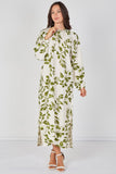 8Pcs Ivory and Olive Leaf Print Maxi Dress