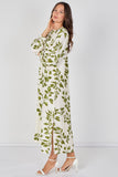 8Pcs Ivory and Olive Leaf Print Maxi Dress