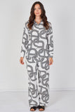 6Pcs White and Black Geo Print Shirt and Trouser Co-ord Set