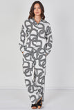 6Pcs White and Black Geo Print Shirt and Trouser Co-ord Set