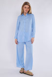 8Pcs Baby Blue Satin Co-ord Shirt and Trousers Set