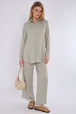 8Pcs Dusty Mint Satin Co-ord Shirt and Trousers Set