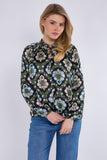 8Pcs Black Baroque Floral Print Tie Lace Satin Blouse