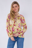 8Pcs Pink and Lime Tie Dye Print Tie Lace Satin Blouse