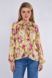 8Pcs Pink and Lime Tie Dye Print Tie Lace Satin Blouse