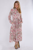 8Pcs Pink Paisley Floral Print Midaxi Chiffon Shirt Dress