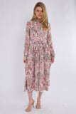 8Pcs Pink Paisley Floral Print Midaxi Chiffon Shirt Dress