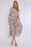 8Pcs Orange Paisley Floral Print Midaxi Chiffon Shirt Dress