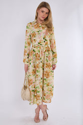 8Pcs Sunshine Bloom Printed Midaxi Shirt Dress