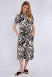8Pcs Black Paisley Floral Print Short Sleeve Midi Shirt Dress