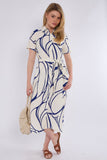 8Pcs Blue Graphic Wave Print Short Sleeve Midi Shirt Dress