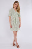 6Pcs Light Green Leaf Print Knotted Mini Dress