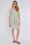 6Pcs Light Green Leaf Print Knotted Mini Dress