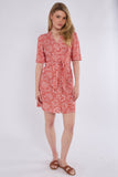 6Pcs Coral Floral Print Knotted Mini Dress