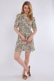 6Pcs Yellow & Blue Floral Print Knotted Mini Dress