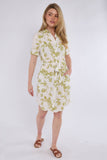 6Pcs Lime Floral Print Short Sleeve Mini Shirt Dress