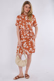 6Pcs Coral Floral Print Short Sleeve Mini Shirt Dress
