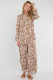 8Pcs Brown Paisley Floral Print Co-ord Shirt and Trousers Set