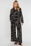 8Pcs Black Geometric Maze Print Co-ord Shirt and Trousers Set
