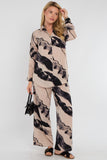 8Pcs Beige Abstract Brushstroke Print Co-ord Shirt and Trousers Set