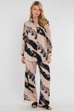 8Pcs Beige Abstract Brushstroke Print Co-ord Shirt and Trousers Set