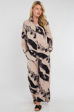 8Pcs Beige Abstract Brushstroke Print Co-ord Shirt and Trousers Set