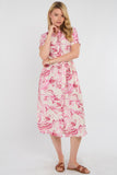 8Pcs Pink Swirl Print Short Sleeve Midi Shirt Dress