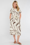 8Pcs Brown Graphic Wave Print Short Sleeve Midi Shirt Dress