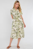 8Pcs Green Swirl Print Short Sleeve Midi Shirt Dress