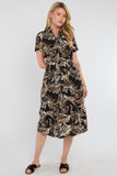 8Pcs Black Swirl Print Short Sleeve Midi Shirt Dress