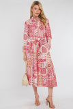 8Pcs Sunset Coral Patchwork Print Shirt Dress