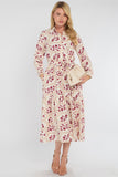 8Pcs Ivory and Berry Geo Floral Smock Midaxi Dress