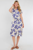 8Pcs Lilac Botanical Leaf Print Tiered Midi Shirt Dress