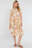 8Pcs Yellow Swirl Print Frilled Hem Midi Dress