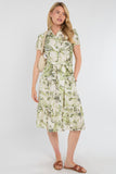 8Pcs Green Swirl Print Linen-Blend Frilled Hem Midi Dress