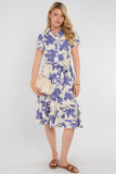 8Pcs Lilac Botanical Leaf Print Tiered Midi Shirt Dress