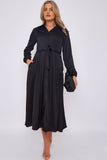 8Pcs Black Layer Satin Plain Midaxi Shirt Dress