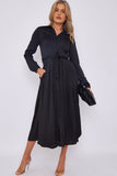 8Pcs Black Layer Satin Plain Midaxi Shirt Dress
