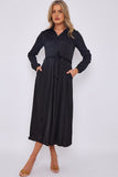 8Pcs Black Layer Satin Plain Midaxi Shirt Dress