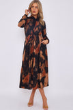 8Pcs Brown Abstract Print Midaxi Shirt Dress