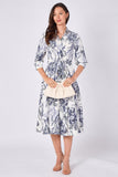 8Pcs Navy Sketch Floral Half Sleeve Midi Shirt Dress