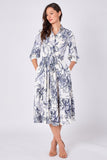 8Pcs Navy Sketch Floral Half Sleeve Midi Shirt Dress