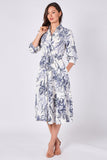 8Pcs Navy Sketch Floral Half Sleeve Midi Shirt Dress