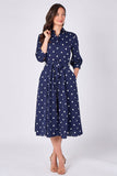 8Pcs Navy Polka Dot Half Sleeve Midi Shirt Dress