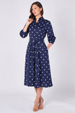 8Pcs Navy Polka Dot Half Sleeve Midi Shirt Dress