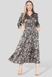 Love Sunshine Mono Mixed Scarf Print Maxi Shirt Dress LS-2280