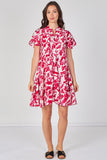 8Pcs Fuchsia Floral Print Tiered Mini Dress