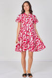 8Pcs Fuchsia Floral Print Tiered Mini Dress